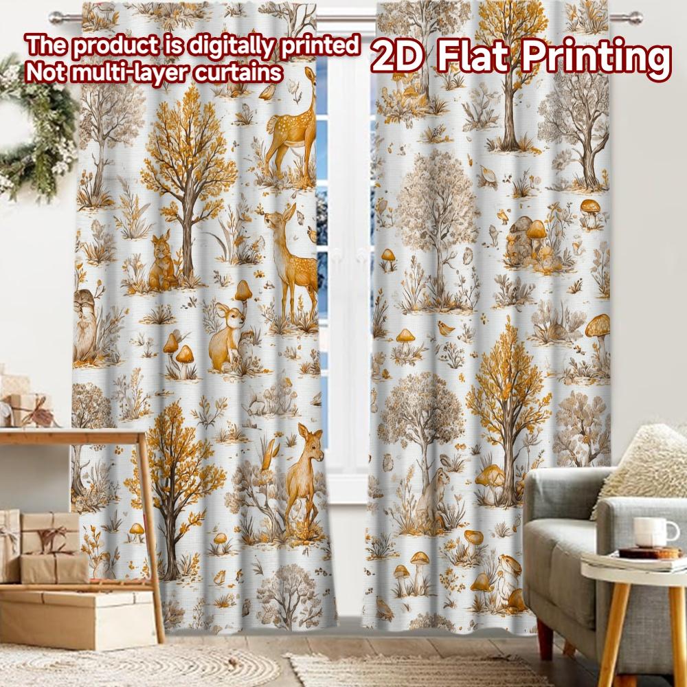 

2pcs, 2D FLAT PRINTING Curtains (Without Rod) Forest Friends(1) Christmas Festival Chic Print Curtains Polyester Easy Install 52.50 × 116.00 cm 2 pcs