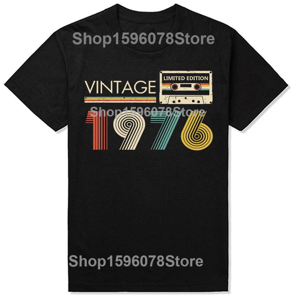 Vintage 1976 Limited Edition Cassette Birthday Gift T Shirts Tee Tops Round Neck Fashion Tshirt Clothing Casual Basic Tshirts