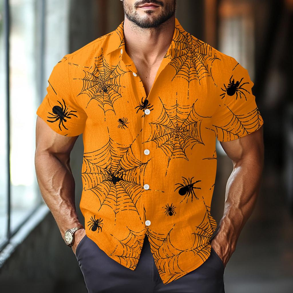 Men's Fashion Casual Loose Halloween Printed Short Sleeve Shirt
