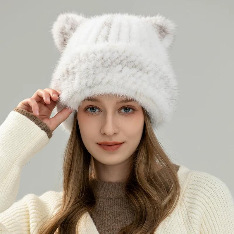 Fur Hat Women's Winter Warm Ear Protection Sweet Cute Ears Mink Hair Woven Parent-child Hat Korean Version of The New Trend