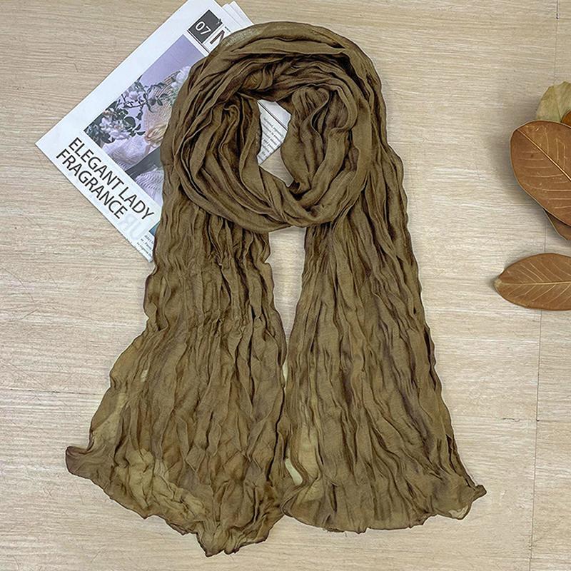 

Хлопково-льняной женский шарф в корейском стиле, тонкий, однотонный, простой в сочетании, длинный, накидка на плечи, согревающий шею, шелковый шарф