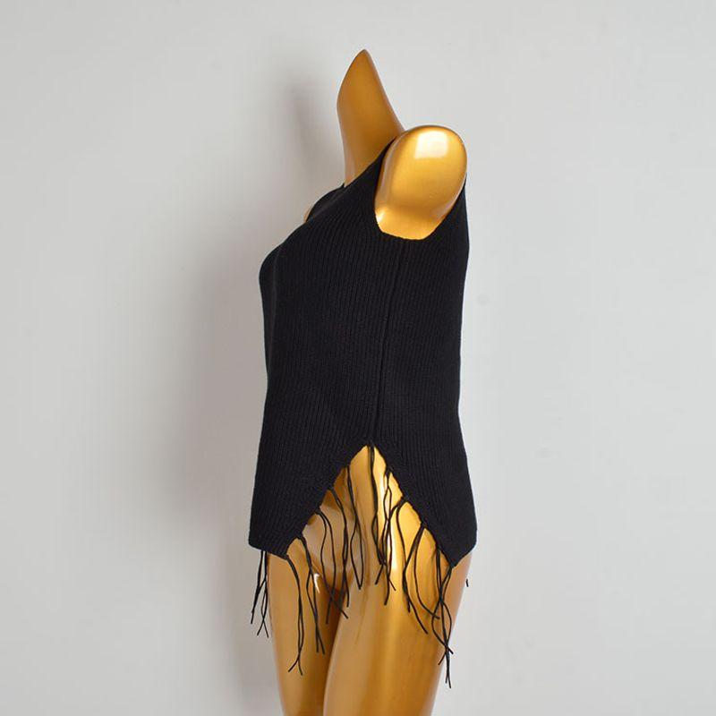 Foreign Trade Original Order Fall and Winter Drawstring Bag Sleeveless Knit Vest Vest Women's Chic Silm Slim Looking Sexy Outer Tops