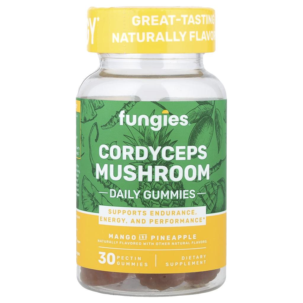 Fungies, Cordyceps Mushroom Daily Gummies, Mango and Pineapple, Pectin, 30 Gummies (50mg per Gummi)