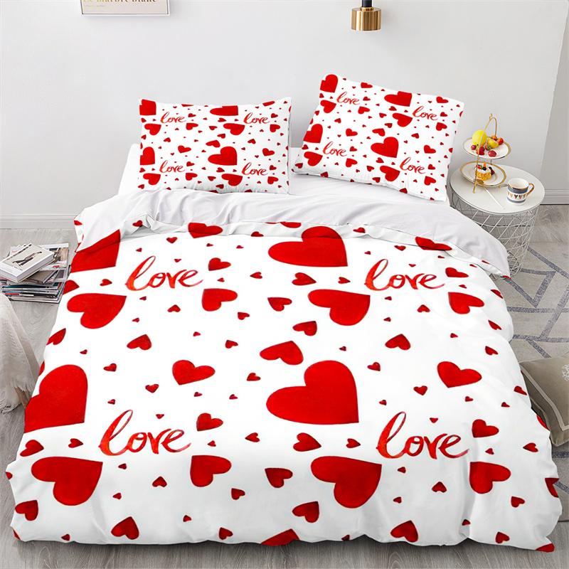 Love Heart Duvet Cover Romantic Theme Bedding Set Microfiber Cartoon Comforter Cover Full King Queen For Girls Teen Adult Gifts