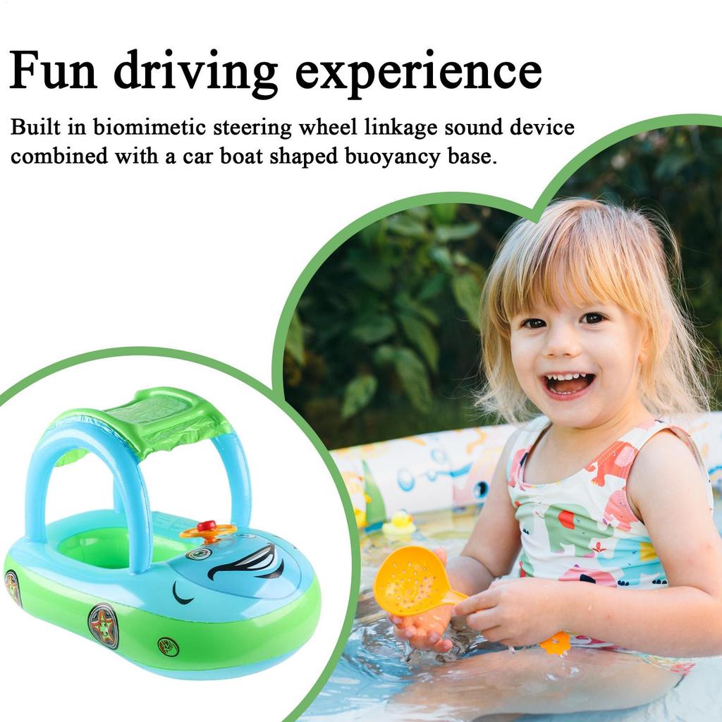 Inflatable Car Shape Float Baby Ride Raft Pool Toys with Sunshade Outdoor Water Play Swimming Ring Lounger Comfortable