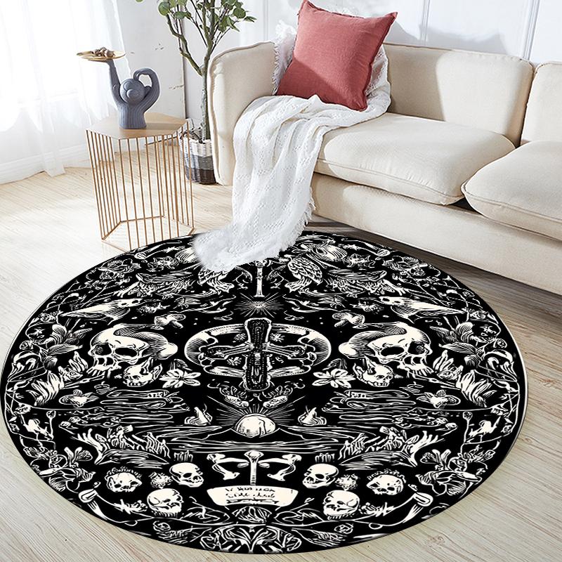 Skull pattern round rug,Carpet Rug for Living Room Bedroom Sofa Playroom Decor,Non-slip Floor Mat,Holiday Gifts and Birthday Gifts