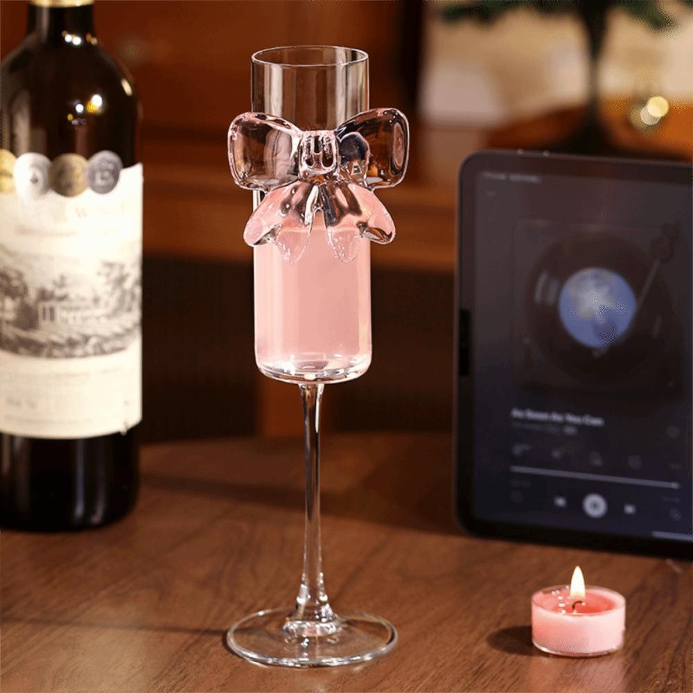 2pcs Clear Champagne Flutes 3D Bow Goblet Unique Drinking Glasses  Party Supplies
