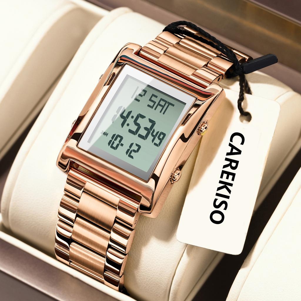 CAREKISO Luxury Brand Men Watch Waterproof LED Week Date Alarm Man Wristwatch Stainless Steel Fashion Electronic Watches For Men