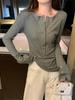 Autumn Korean Style Slimming Long-Sleeve Button-Up T-Shirt