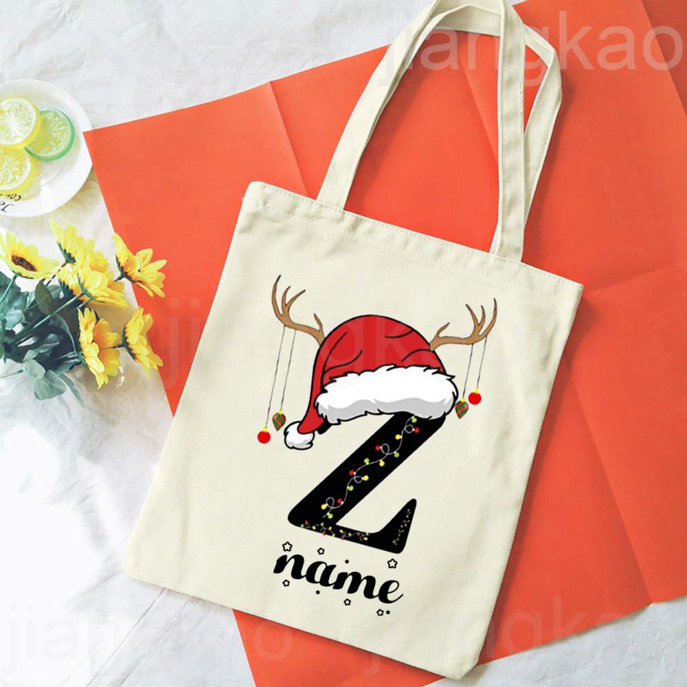 Personalized Christmas Gift Bag Initial with Name Christmas Sack Alternative Stocking Filler Bags Xmas Eve Pouch Gift for Kids