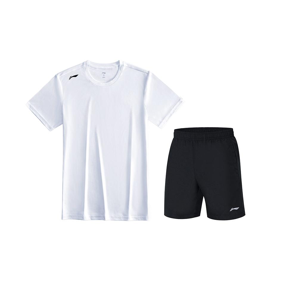 Li Ning Casual Sportswear Men s White Short Sleeved Shirt+Black Shorts ATSV597-1+AKSU743-1 XL