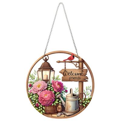 Acrylic 2D Flat DIY Diamond Painting Set Rhinestone Diamond Art Window Pendants Diamond Art Pendant DIY Home Decor Hanging Charm