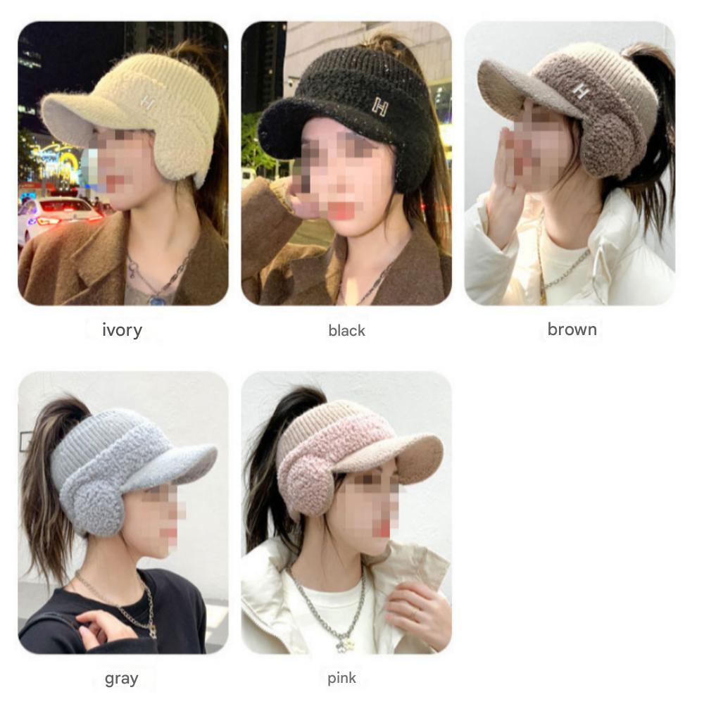 Winter Knit H Hats for Woman with EarCap & HairOpen