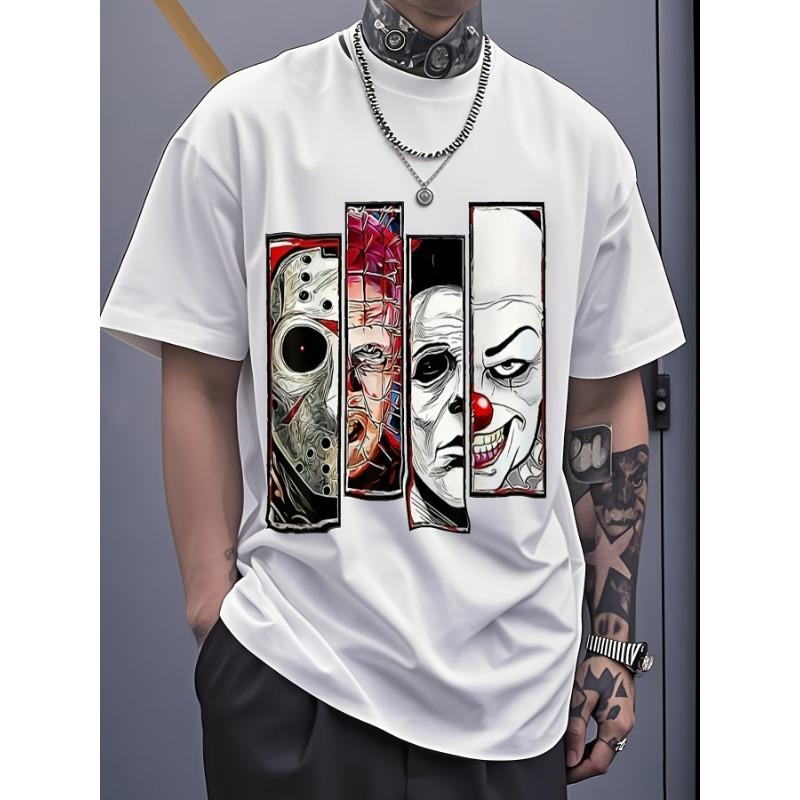 

European sizes Men S Pure Casual T-Shirt/ Mens T Shirts/Creative Print Pattern/Fashion Clothing/Washable/Round Collar 4XL білий