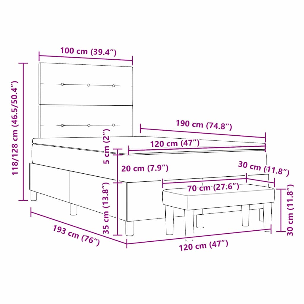 Box Spring Bed with Headboard Light Grey 190 x 120 cm Velvet