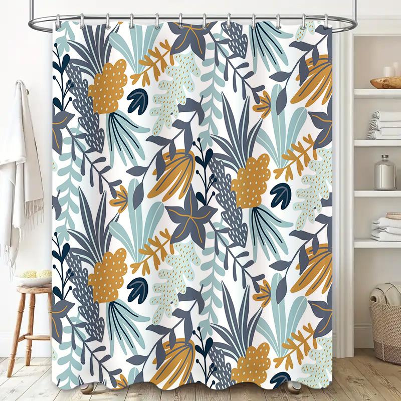 Bathroom Decor Shower Curtain Flower Print Waterproof Home Decoration for Bathtub in Yellow Blue Size L (180 x 240 cm)