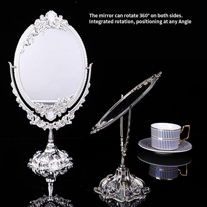Double-sided Vintage Makeup Mirror Rotatable European Desktop Mirror Oval Makeup Mirror Bedroom Living-Room Dresser Decoration