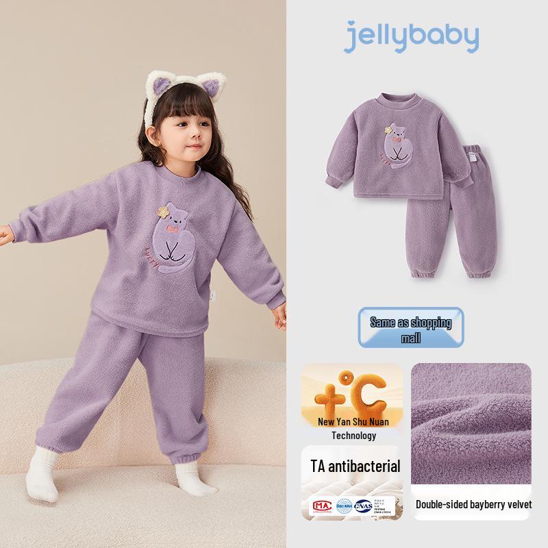 

Cozy Winter Fleece Pajama Set for Kids - Double-Sided, Warm Home Wear for Boys and Girls 110 фіолетовий