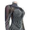 European and American Fashion Women's Solid Color Mesh Rhinestone Long Sleeve Mini Dress