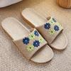 Machine embroidered women's new linen slippers women's summer home use couple indoor soft bottom non-slip cool slippers men's summer
