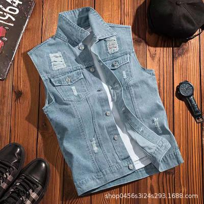 Hong Kong Tarzı Retro Denim Yelek Erkek Genç Bol Kesim Günlük Yüksek Sokak Kolsuz Yelek Ceket