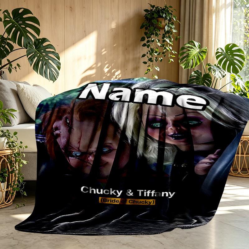 Custom Name Personalized Bride of Chucky Print Blanket, Home Decor, Bedroom, Sofa, Camping, Couch, Gifts for Birthday Christmas
