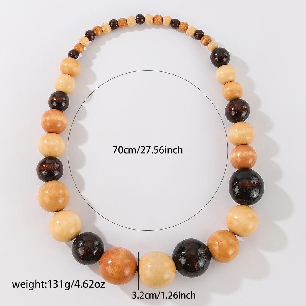 Geometric Handmade Beaded Necklace For Women Men With Large Wooden Balls Art Jewelry