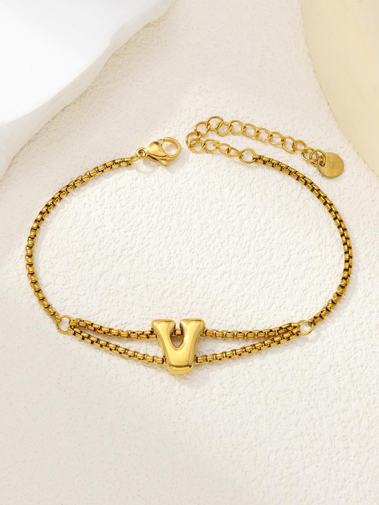 New stainless steel wholesale 26 English letters double-layer ring gold-plated bracelet