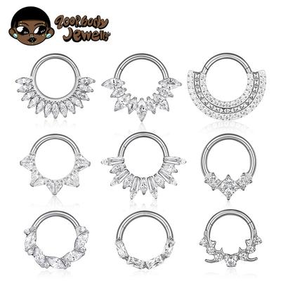 ASTM F136 Titanium with CZ Hinged Nose Ring 16G Septum Clicker Piercing Septum Daith Helix Tragus Earrings New Body Jewelry