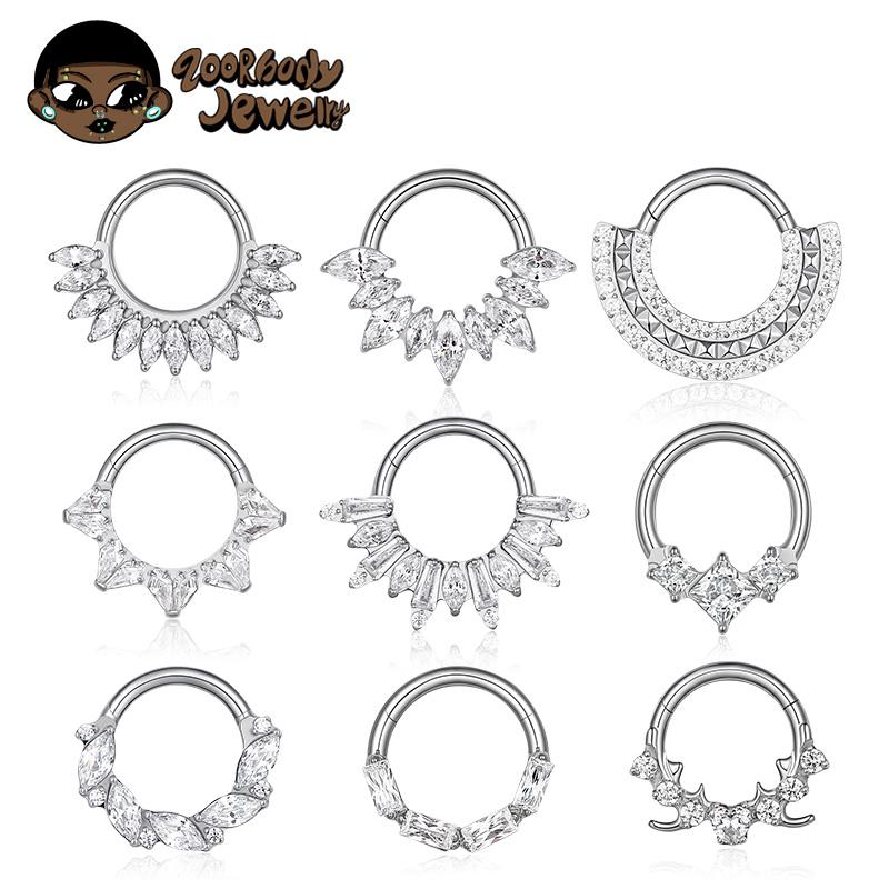 ASTM F136 Titanium with CZ Hinged Nose Ring 16G Septum Clicker Piercing Septum Daith Helix Tragus Earrings New Body Jewelry