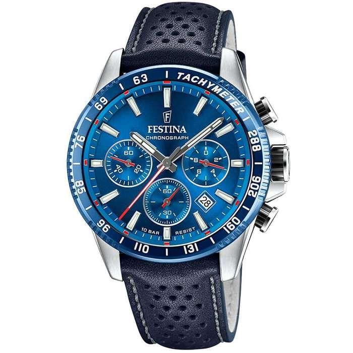 Montre - Festina - F20561/3 - Chronographe - Dateur - Étanche 100m - Cuir Bleu foncé