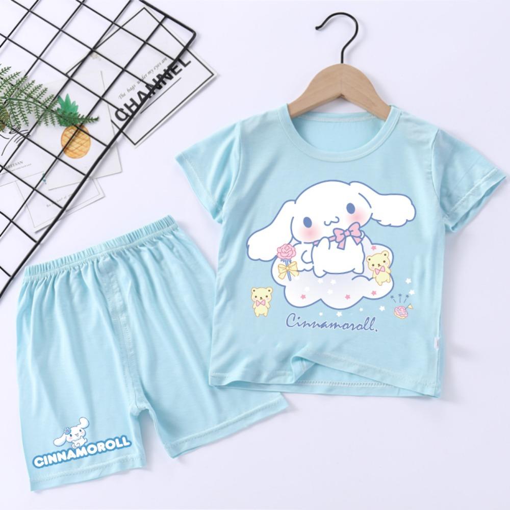 Sanrio Child Pajama Sets Cinnamoroll Cartoon Print Short Two Piece Suit Boys Girls Summer Casual Housewear Kawaii Kids Clothing 110