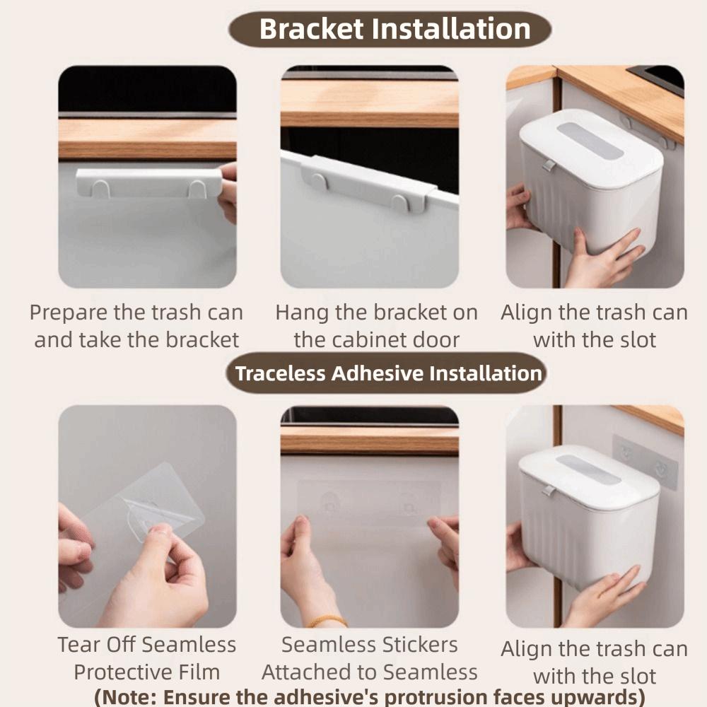 No-Hole Wall Hanging Rubbish Bin 7/11L Kitchen Storage Box Compact Bathroom Trash Can Kitchen
