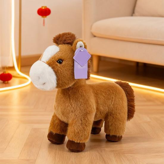 Realistic Horse Plush Toy Year of The Horse Zodiac Soft Stuffed Animal with PP Cotton Filling 2026 Chinese New Year Gift