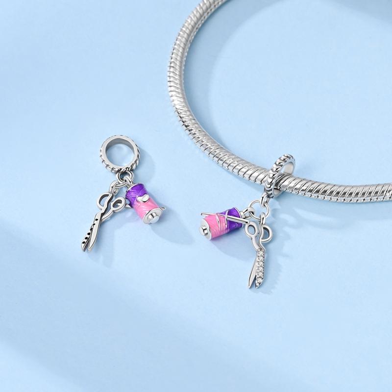 Charms Original Copper Scissors Spool Handmade Life Pendant Beads Fit Bracelet Women Jewelry Diy Gift Accessory
