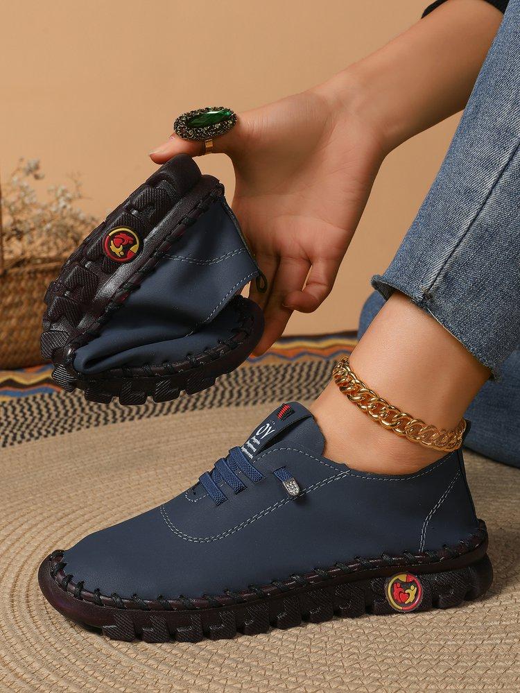Fashion Women's Wide Fit (Sizes 35-45) Leather Sneakers Flat Elastic Slip-On Loafers – Comfortable Casual Shoes for Moms Women's Shoes