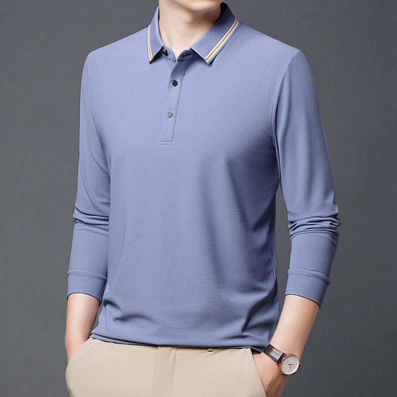 Рубашка поло мужская с длинным рукавом повседневная новая осенняя свободная полосатая — фото 5