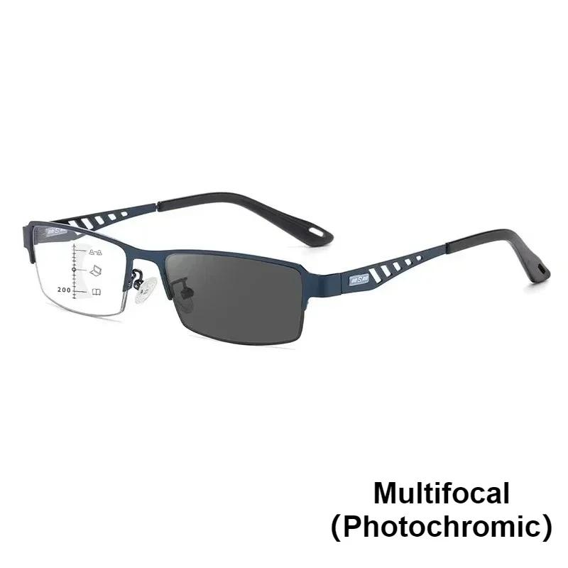 Men Business Photochromic Multifocal Reading Glasses  Male Progressive Anti-Blue Light Business Spectacles Half-Frame +1.0+2.5