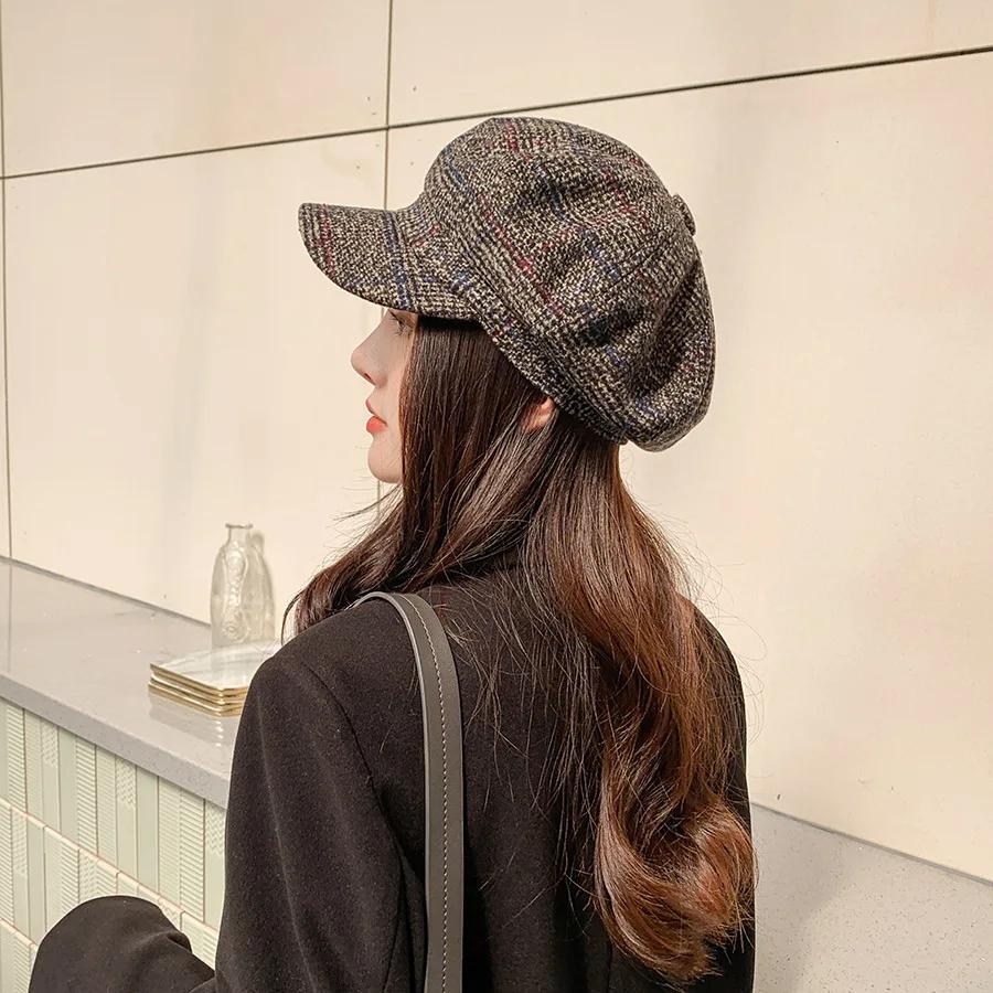 Women's Vintage Octagonal Beret, Newsboy Hat, Casual Imitation Woolen, Plaid, New Fashion, 2026