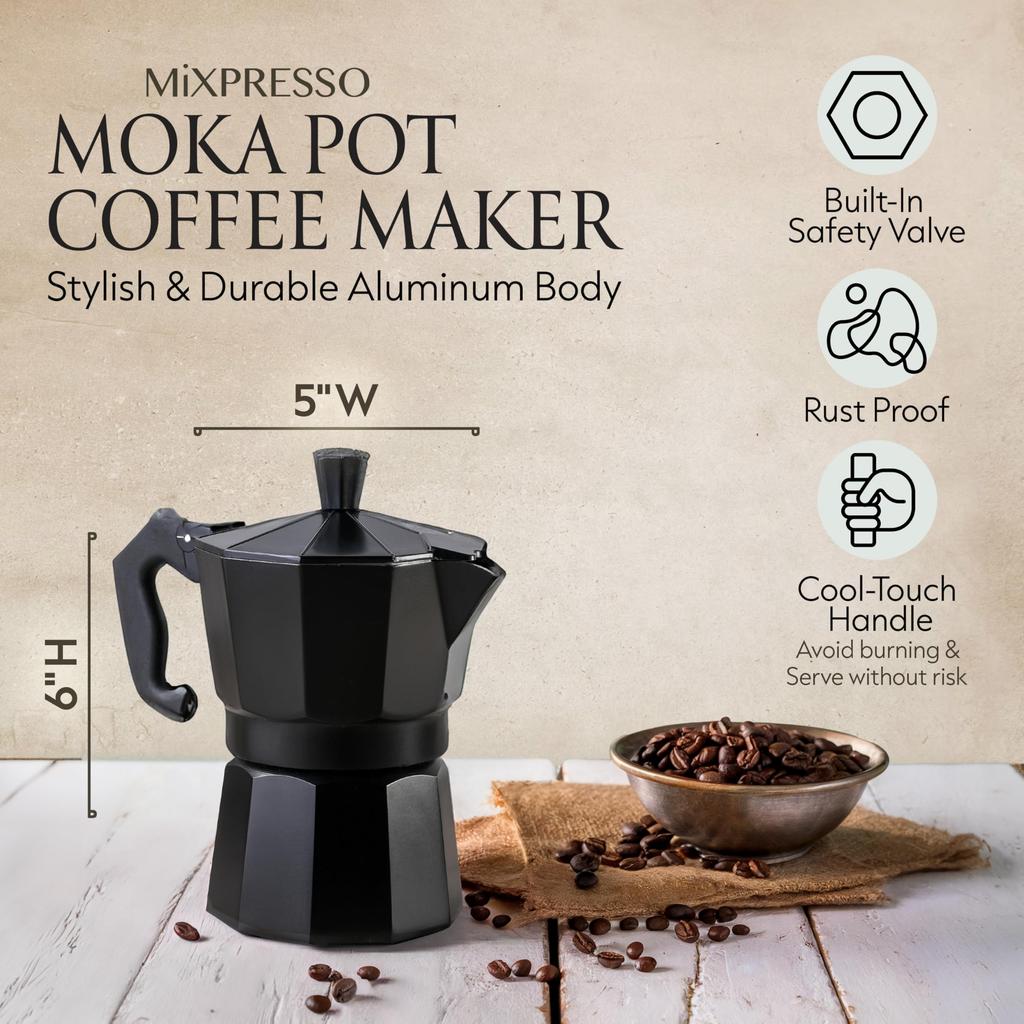 Person Aluminum Moka Pot,3Cups,150ml Stovetop Coffee Maker,Leak-Proof,Heat Resistant Handle,Italian Espresso Coffee Machine