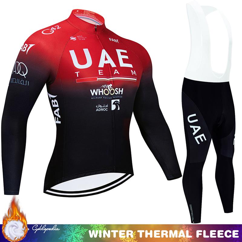 Kompletní cyklistika 2024 UAE Winter Thermal Fleece Jersey Tricuta Man Road Pánské oblečení Set Mtb Team Cyklistické kalhoty Oblečení