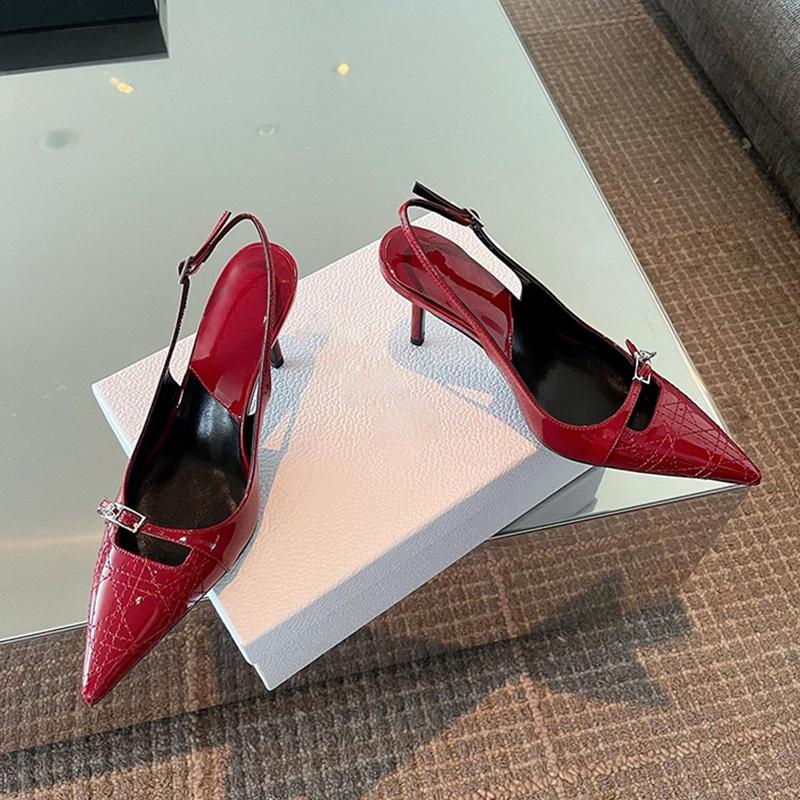 Fashion New Style Women's Embroidered One Word Belt Buckle Pumps Pointed Toe Shallow Ankle Strap Women Pumps Latest Fashion Dress Pumps