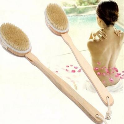 Wooden Handle Natural Bristle Anti-slip Exfoliation Brush Body Massager Shower Scrubber Cleaner