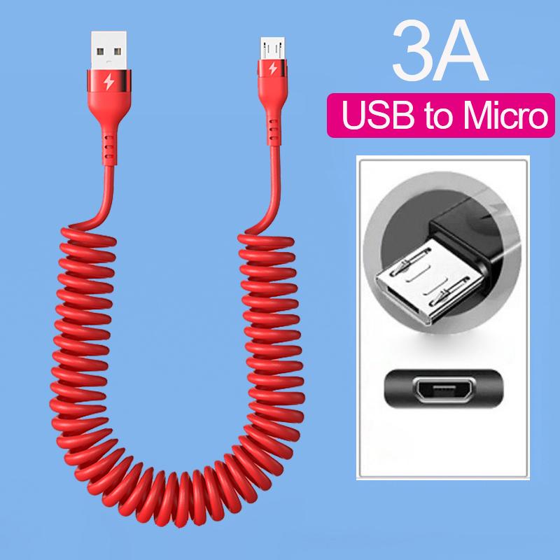 

66W 5A USB Type C кабель для передачи данных 3A Micro USB пружинный телескопический кабель для быстрой зарядки для Sumsung Xiaomi POCO Huawei Honor LG Micro красный