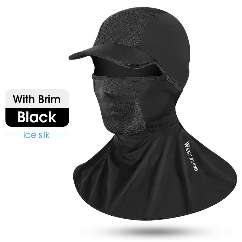 WEST BIKING Summer Ice Silk Full Face Mask UV Protection Breathable Cycling Headgear with Brim for Motorcycle Riding Fishing One Size чёрный