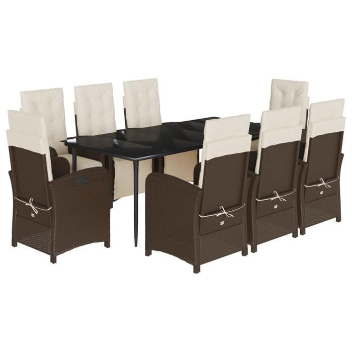 VidaXL Ensemble à Manger de Jardin avec Coussins 9 pcs, Table et Chaises avec Dossier et Repose-pied Réglables 3212548
