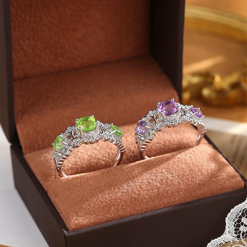 S925 Sterling Silver Ring Female Court Lace Design Inlaid with Natural Garnet Topaz Crystal Jewelry