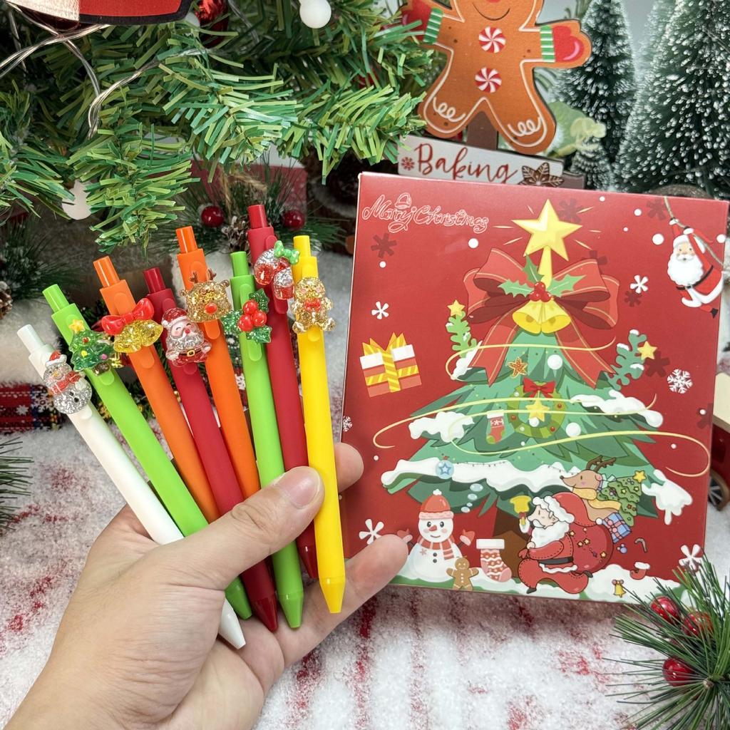 10Pcs Creative Cartoon Multicolor Santa Claus Series Patch Press Ballpoint Pen School Office Supplies Prize Gift Writing Tools Holiday Gift Novelty St