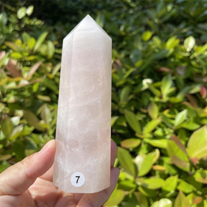 Natural Carved Pink Quartz Rose Crystal Point for Reiki Healing