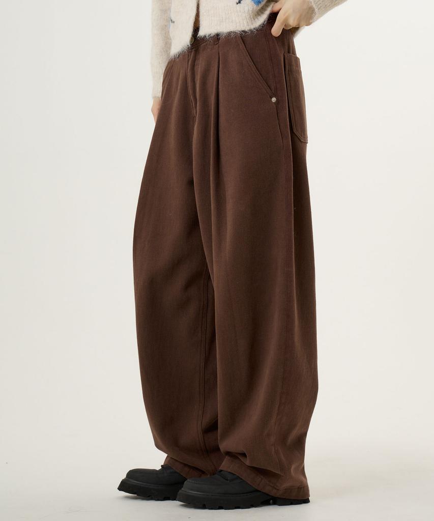 UNKNOWN PLANET Single-Pleat Wide Brushed Cotton Pants Brown